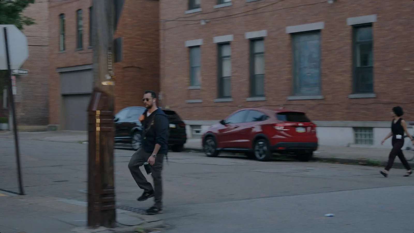 Robby walks to work